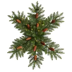 30" Pre-Lit Snowflake Artificial Dunhill Fir Wreath With Pinecones