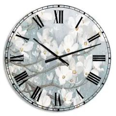Designart Blue On Gray Blossoms Wall Clock