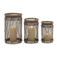 Set of 3" Silver Metal Rustic Lantern, 11", 9", 8"
