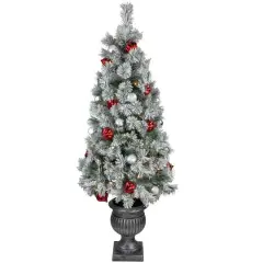 5ft. Pre-Lit Snowy Bristle Pine Artificial Christmas Tree in Silver Urn, Clear Lights