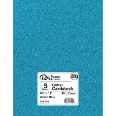 PA Paper&trade; Accents 8.5" x 11" 85lb. Glitter Cardstock, 5 Sheets Ocean Blue