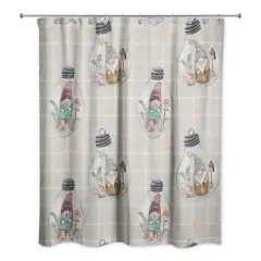 Gray and White Check Gnome Globe Pattern Shower Curtain