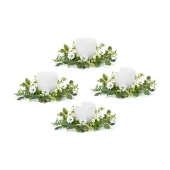 17" White Mixed Foliage & Daisy Candle Rings, 4ct.