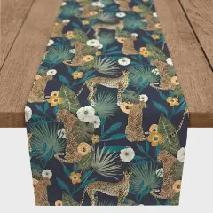 72" Tropical Cheetah Cotton Twill Runner Navy