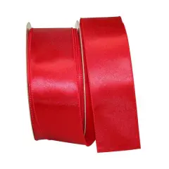 JAM Paper 2.5" x 50yd. Wired Satin Ribbon Red