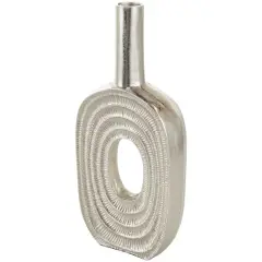 16" Silver Linear Etched Aluminum Circular Vase