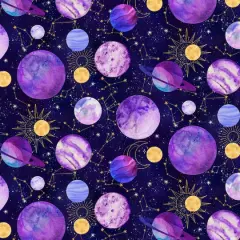 Fabric Editions Purple Planets Cotton Fabric