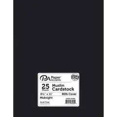 PA Paper&trade; Accents Midnight 8.5" x 11" 80lb. Muslin Cardstock, 25 Sheets