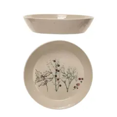 Hello Honey&reg; 12" Multicolor Seasonal Botanicals Debossed Stoneware Bowl with Reactive Crackle Glaze