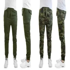 Galaxy by Harvic Slim Fit Cotton Stretch Twill Men's Cargo Joggers 2 Pack Olive/Camouflage
