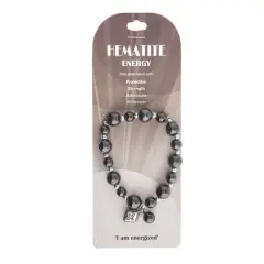 John Bead Hematite Gray Natural Stone Bracelet with Rhombus Charm