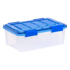IRIS&reg; WeatherPro&trade; 16qt. Clear Heavy Duty Plastic Storage Bin with Blue Lid
