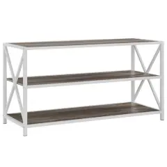 Walker Edison Gray Wash/White Metal X-Frame Industrial Wood Bookshelf