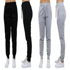 Galaxy by Harvic Women's Relaxed Fit Fleece-Lined Jogger Sweatpants 2 Pack Black/Heather Gray