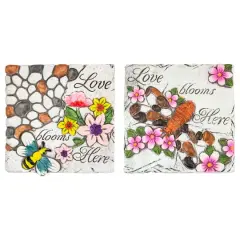 7" "Love Blooms Here'" Floral Outdoor Garden Stones Set
