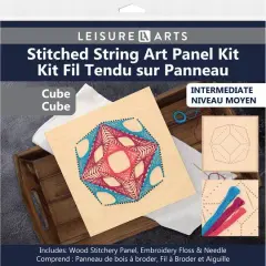 Leisure Arts&reg; Intermediate Cube Wood Stitched String Art Panel Kit