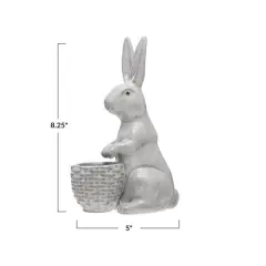 Hello Honey&reg; 8" White Stoneware Rabbit with Basket Planter
