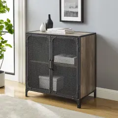 Walker Edison 30" Grey Wash Industrial Mesh Metal Door Accent Cabinet