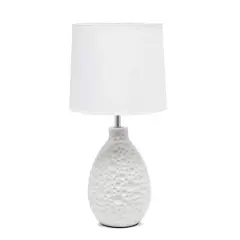 Simple Designs Textured Stucco Ceramic Oval Table Lamp White