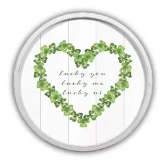 Lucky Us Round White Framed Print