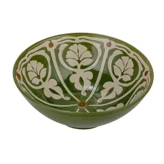 Hello Honey&reg; 10.5" Green & Brown Hand-Painted Pattern Stoneware Serving Bowl