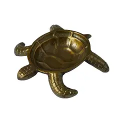 Hello Honey&reg; 8.5" Antique Gold Finished Coastal Aluminum Tortoise Serving Dish
