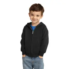 Port & Company&reg; Core Fleece Full-Zip Hooded Toddler Sweatshirt Jet Black