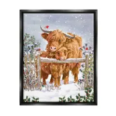 Stupell Industries Winter Cattle Cuddling Snow Scene Framed Floater Canvas Wall Art Black