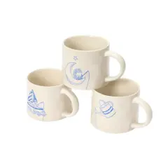 Hello Honey&reg; 16oz. Cream and Blue Stoneware Mug Set with Wax Relief Illustration and Secret Image on Bottom