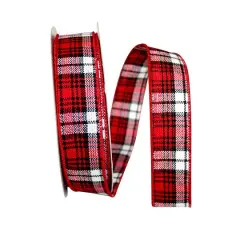 JAM Paper 1.5" x 20yd. Wired Cabin Natural Woolen Plaid Ribbon