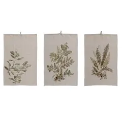 Hello Honey&reg; Cotton and Linen Printed Tea Towel with Botanical Image, 3ct.