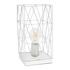 Simple Designs 10" Geometric Square Metal Table Lamp White