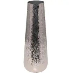 25" Silver Aluminum Tall Hammered Vase