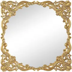 Gold Metal Carved Acanthus Floral Wall Mirror with Distressed Details 30" x 2" x 30"