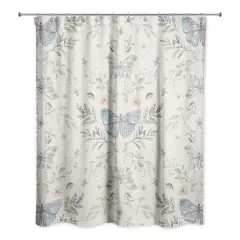Butterfly Pattern Shower Curtain Cream