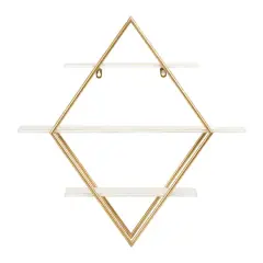Hello Honey&reg; Wood & Gold Diamond Wall Shelf White