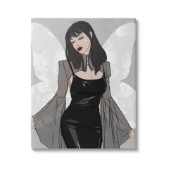 Stupell Industries Goth Fashion Girl Botanical Pattern Canvas Wall Art