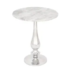 2ft. White Marble and Aluminum Traditional Accent Table