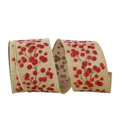 JAM Paper 2.5" x 10yd. Linen Wired Natural Berry Branch Ribbon