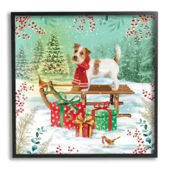 Stupell Industries Puppy On Sled Christmas Gifts Framed Giclee Art Black