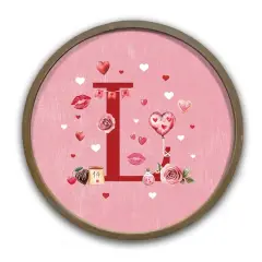 Valentine Things Monogram Round Brown Framed Print L