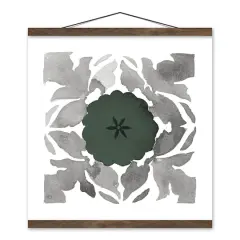 Gray & Green Medallion Teak Hanging Canvas