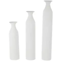 White Ribbed Floor Metal Vase Set