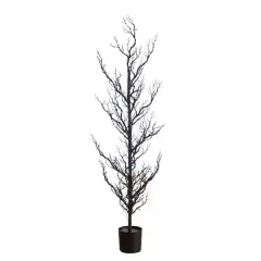4ft. Pre-Lit Artificial Halloween Black Spooky Twig Tree with 160 Orange & Purple Copper Wire String LED Lights