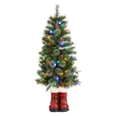 Glitzhome&reg; 4.5ft Christmas Santa Boots Porch Tree, Multi-color LED Lights