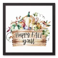 Happy Fall Y'all Canvas Wall Art with Black Frame