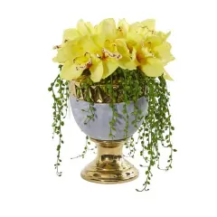 13" Boat Orchid in Designer Urn Yellow