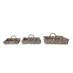 Hello Honey&reg; Natural Decorative Woven Rattan Trays with Handles