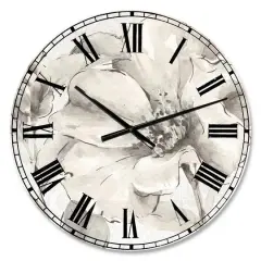 Designart 'Indigold Grey Peonies Iv Traditional Wall Clock
