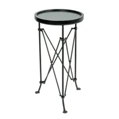 Hello Honey&reg; 2ft. Black Wood Top Modern Round Metal Accent Table